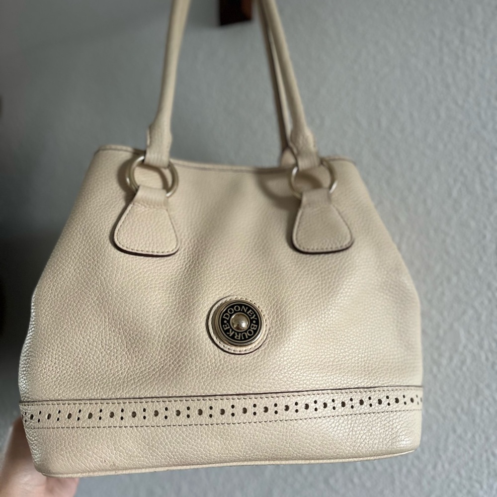 Dooney & Bourke Cream Pebbled Leather Shoulder Tote